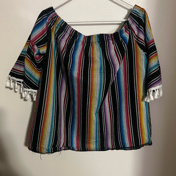 L&B LUCK & BLESSED Western Aztec Sarape Striped Wide Neck Off Shoulder Top Sz XL - Picture 1 of 4